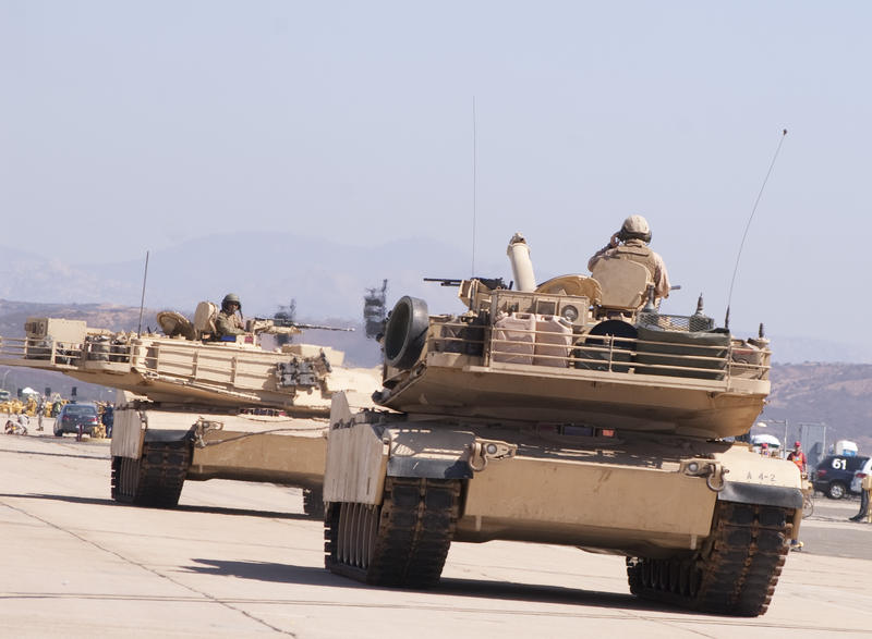 editorial use only : US Army M1 Abrams battle tank, in desert colours